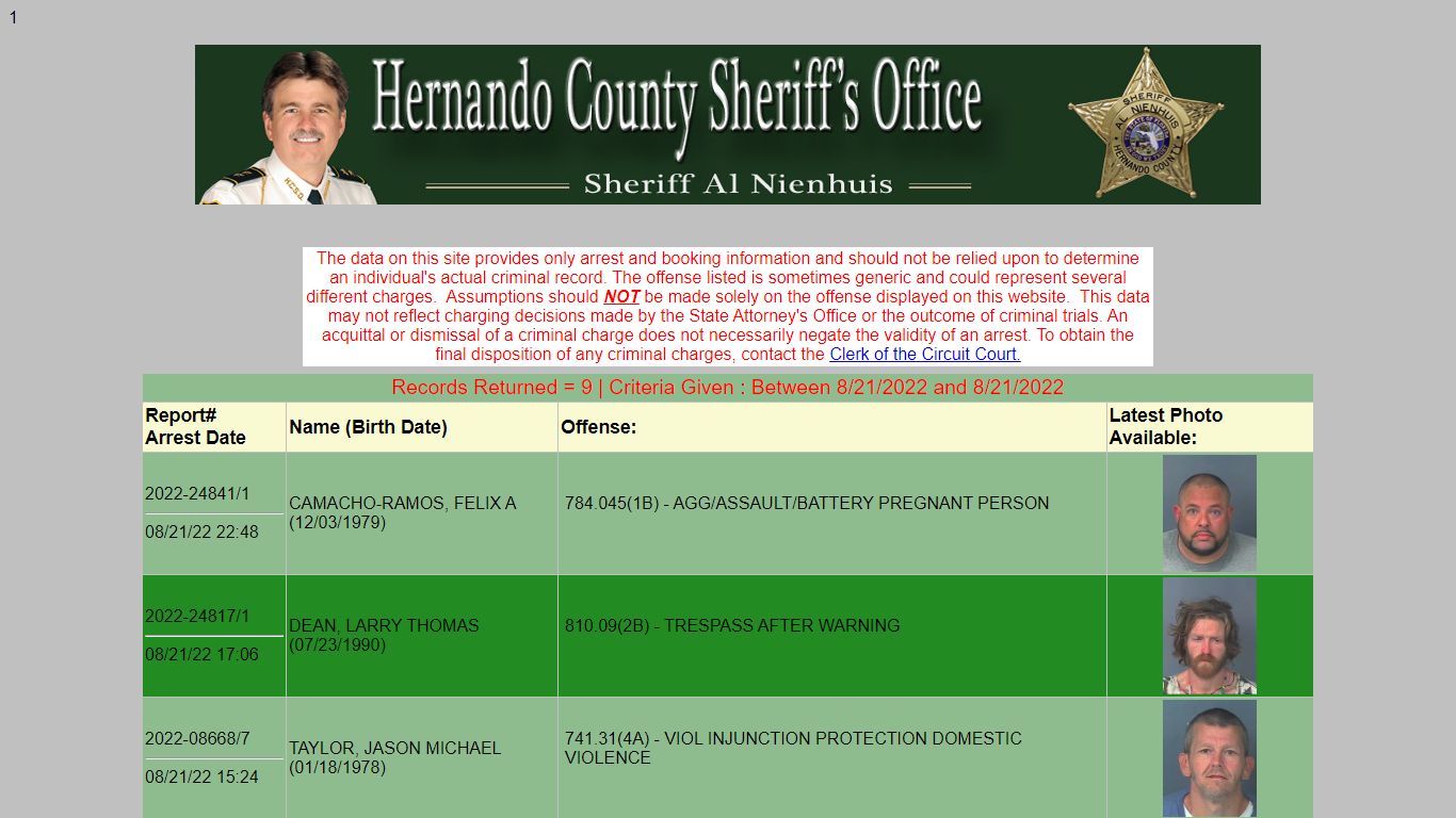 HCSO Arrests Public Records Results - hernandosheriff.org